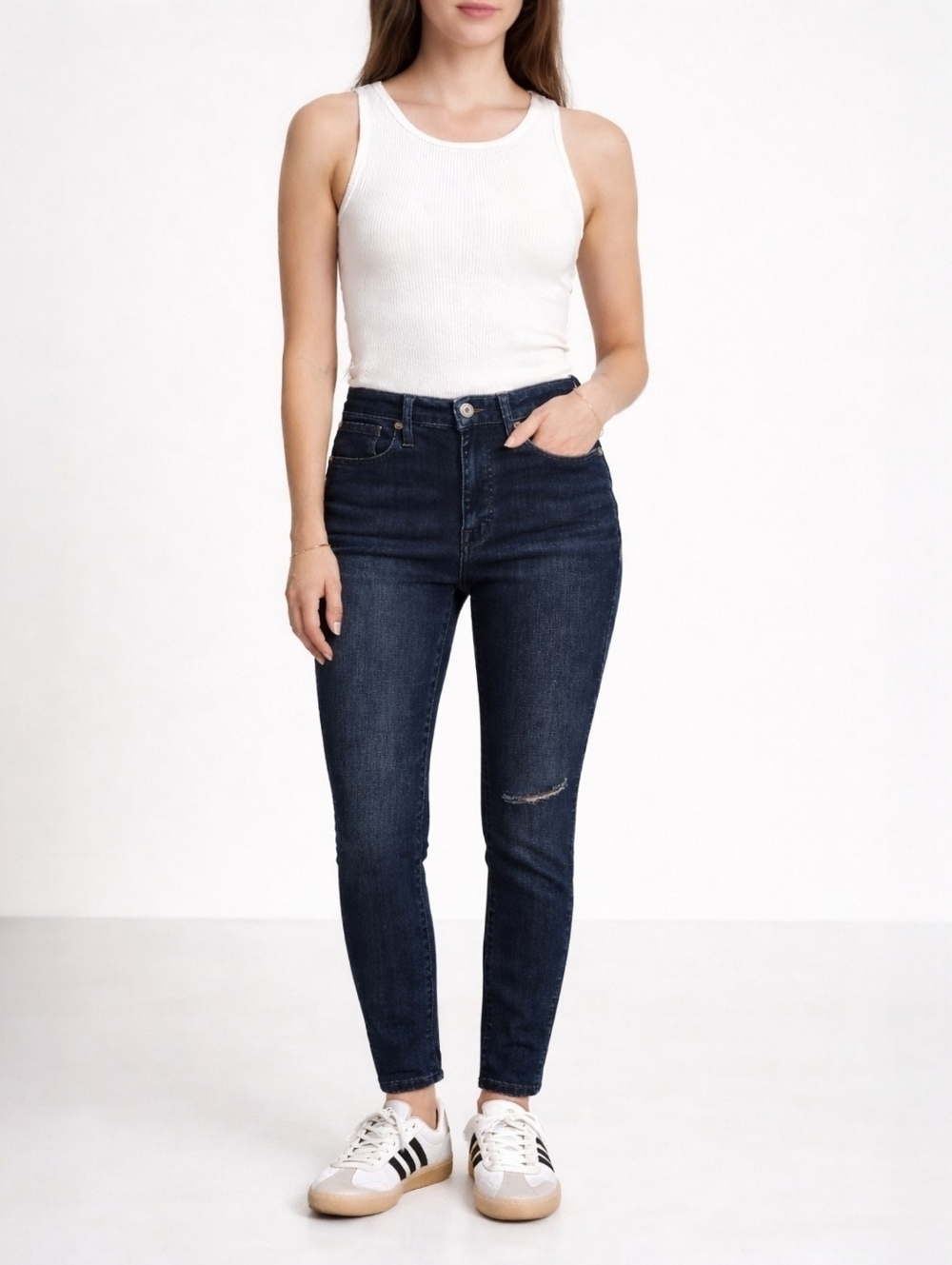 Madewell 10 High Rise Skinny Jeans Dark Wash Knee Rip Size 25